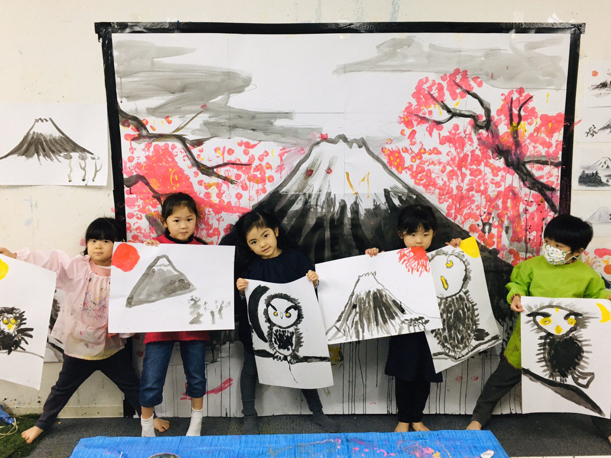 【子供たちが描く水墨画】特大！富士山の水墨画にも挑戦！（墨アート）