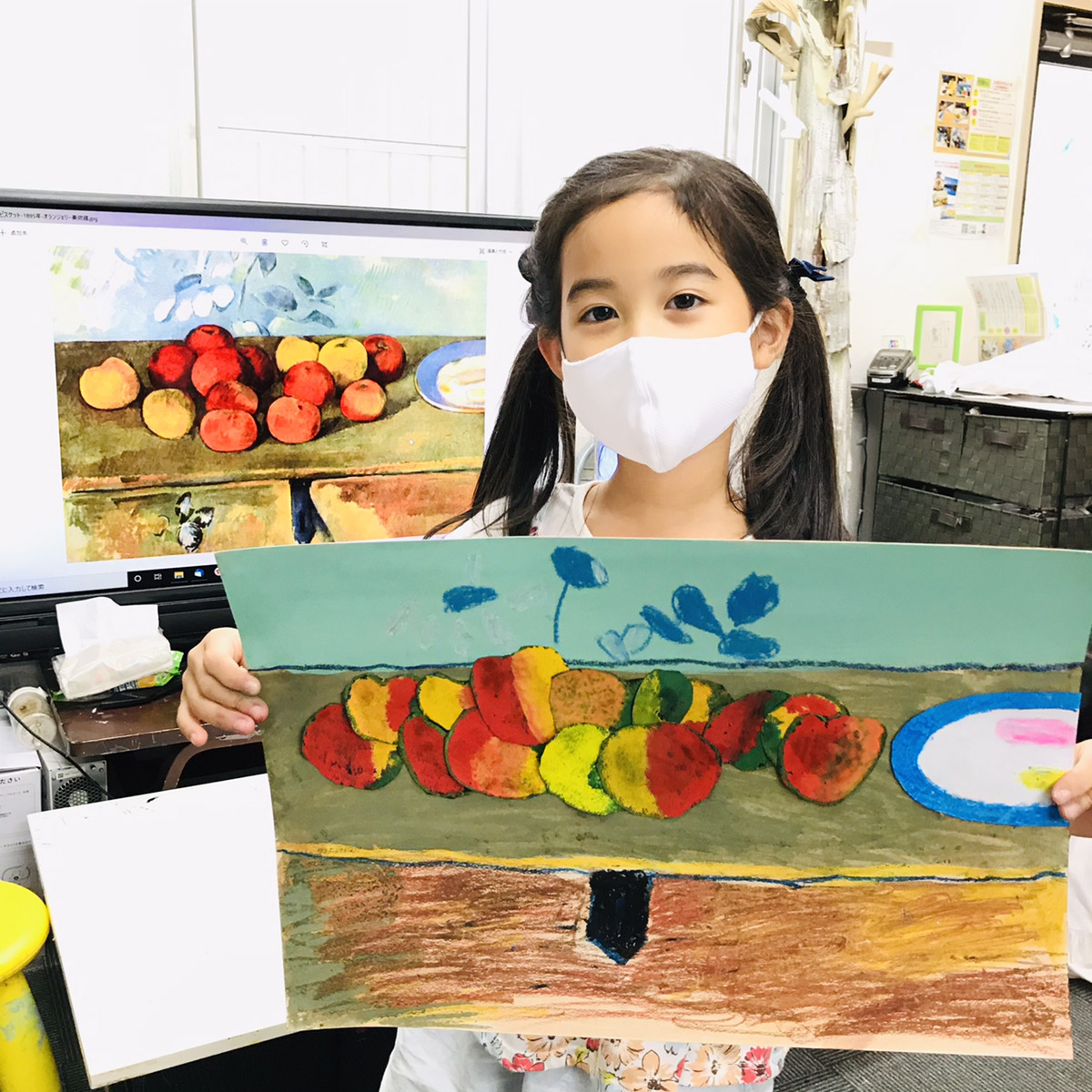 【セザンヌのリンゴを描きました！】子供でも簡単に描ける油絵風絵画